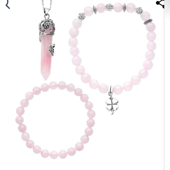Galilea Rose Quartz Pendant and Bracelets - Picture 1 of 16